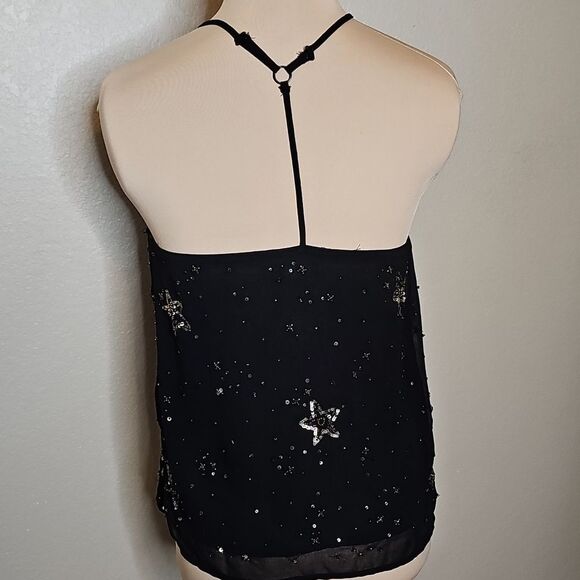 Free People Black Star Embellished Slip Camisole Beaded Sequin XS - Picture 4 of 9